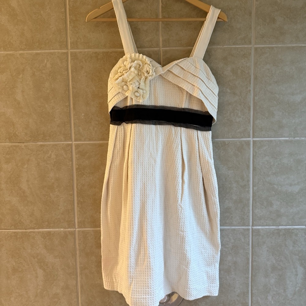 NWT Anthropologie Deletta‎ Midi Dress Size Small Waffle Knit Ivory & Black Trim